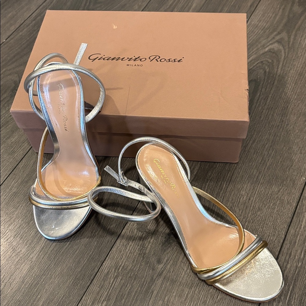 Gianvito Rossi silver and gold metallic strappy sandals